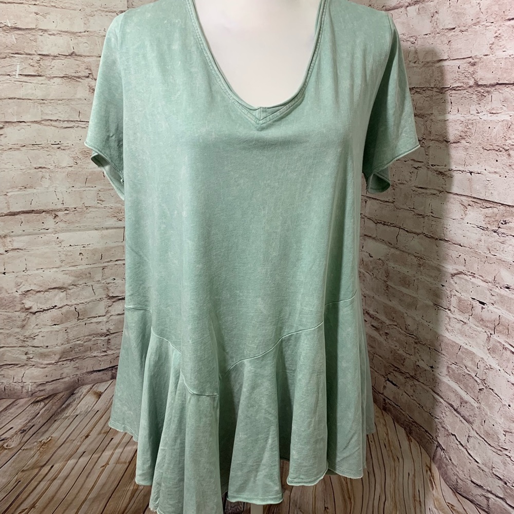 Anthro eri + ali Asymmetrical Peplum Mint Top SZ L - Picture 3 of 8